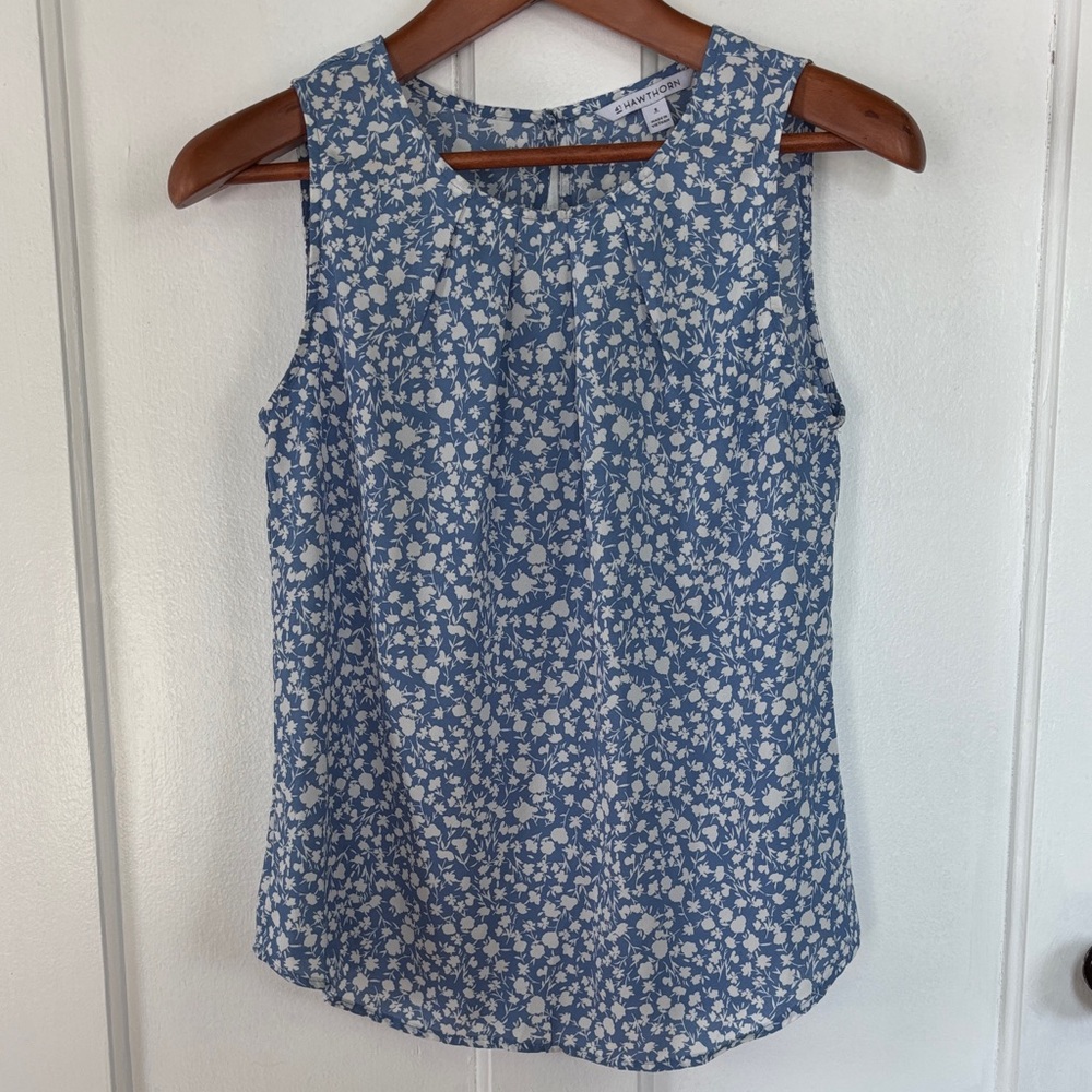 41 Hawthorn Blue and White Floral Sleeveless Blouse